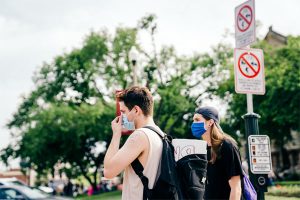 People wearing masks on street